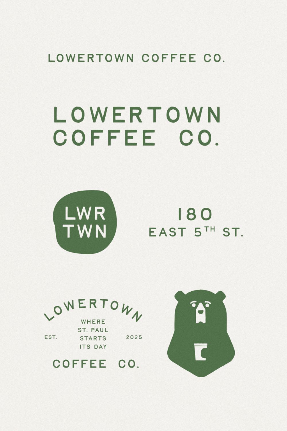 Branding logo designs created for a coffee company in green lettering